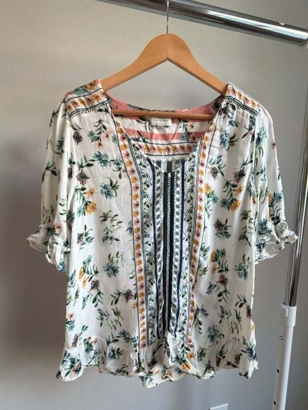 Lucky Brand Floral Boho Blouse Top Size L